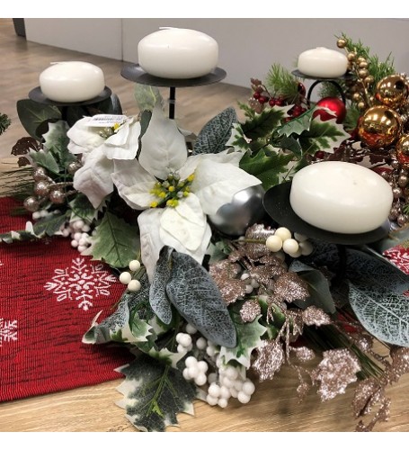 WHITE POINTSETTIA CANDLE HOLDER 